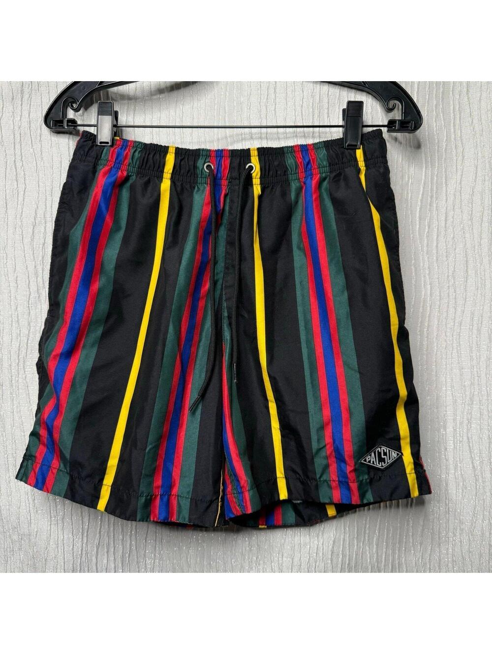 Men's pacsun black / multicolor swim trunks
